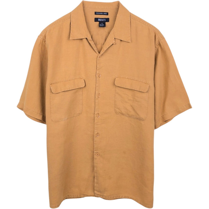 BRUNO WASHABLE LINEN Short-Sleeve Open-Collar Linen Shirt, Boxy Shirt, Men's XL Equivalent linen Copper Vintage Second Hand