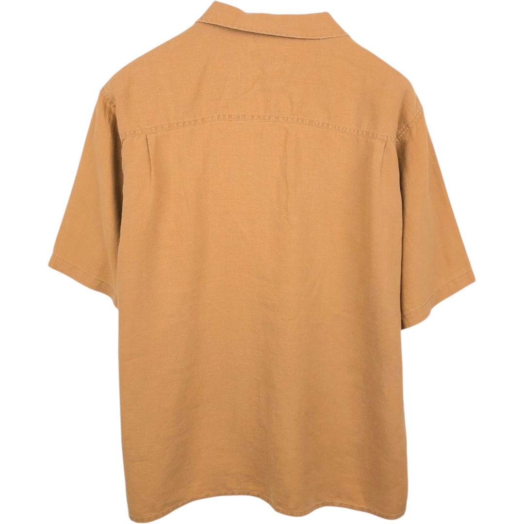 BRUNO WASHABLE LINEN Short-Sleeve Open-Collar Linen Shirt, Boxy Shirt, Men's XL Equivalent linen Copper Vintage Second Hand
