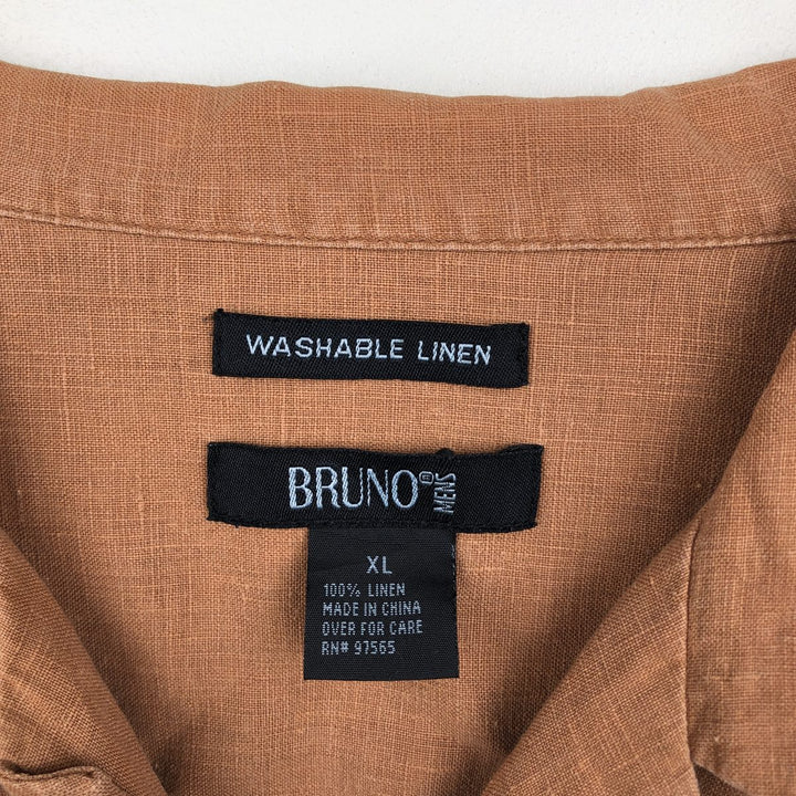 BRUNO WASHABLE LINEN Short-Sleeve Open-Collar Linen Shirt, Boxy Shirt, Men's XL Equivalent linen Copper Vintage Second Hand