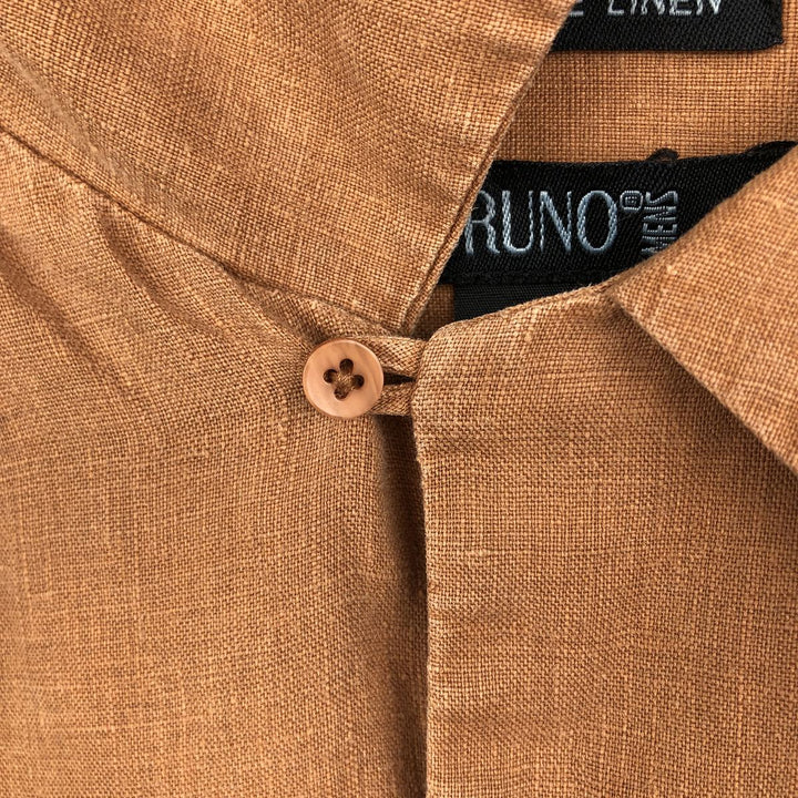 BRUNO WASHABLE LINEN Short-Sleeve Open-Collar Linen Shirt, Boxy Shirt, Men's XL Equivalent linen Copper Vintage Second Hand