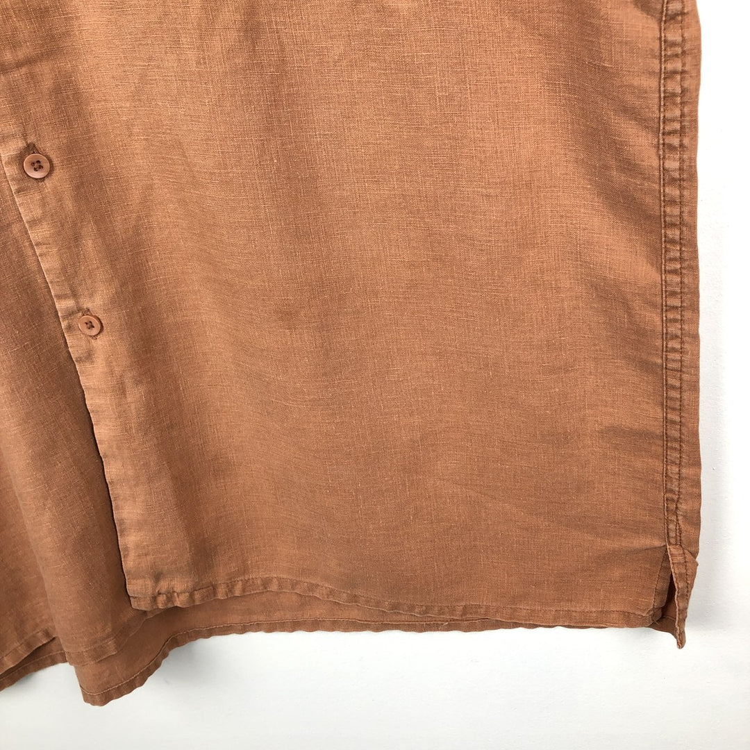 BRUNO WASHABLE LINEN Short-Sleeve Open-Collar Linen Shirt, Boxy Shirt, Men's XL Equivalent linen Copper Vintage Second Hand