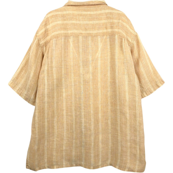 BRUNO Stripe Pattern Short-Sleeve Open-Collar Linen Shirt, Boxy Shirt, Men's XL Equivalent linen Beige type Vintage Second Hand