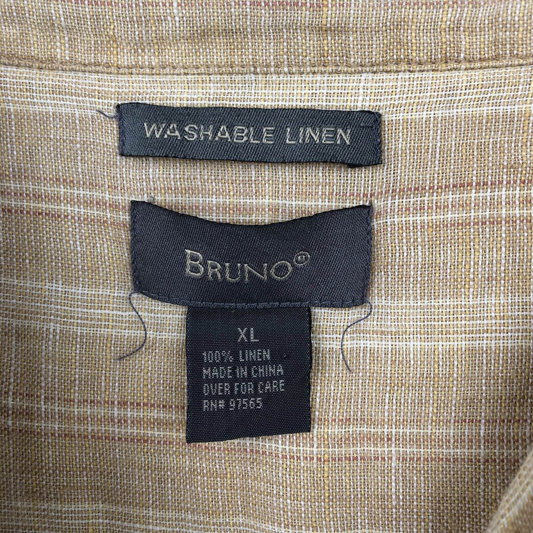 BRUNO Stripe Pattern Short-Sleeve Open-Collar Linen Shirt, Boxy Shirt, Men's XL Equivalent linen Beige type Vintage Second Hand