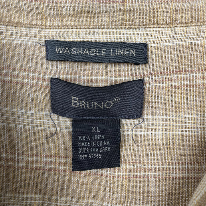 BRUNO Stripe Pattern Short-Sleeve Open-Collar Linen Shirt, Boxy Shirt, Men's XL Equivalent linen Beige type Vintage Second Hand