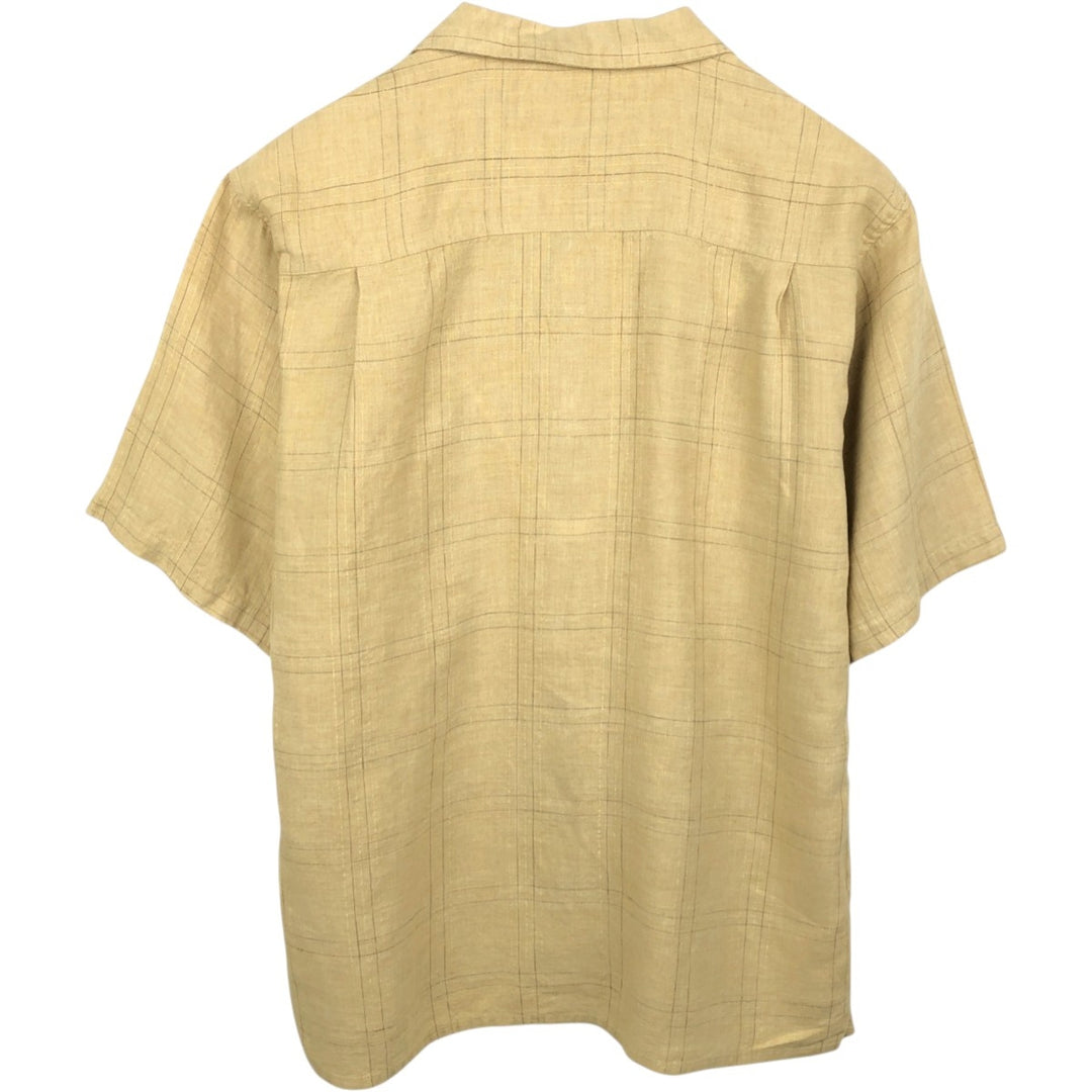 BRUNO SOFT LINEN Check Pattern Short-Sleeve Open Collar Linen Shirt, Boxy Shirt, Men's Size L (approx.) linen yellow type Vintage Second Hand