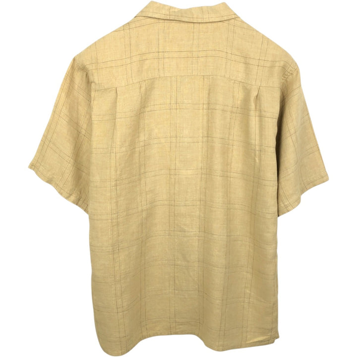 BRUNO SOFT LINEN Check Pattern Short-Sleeve Open Collar Linen Shirt, Boxy Shirt, Men's Size L (approx.) linen yellow type Vintage Second Hand