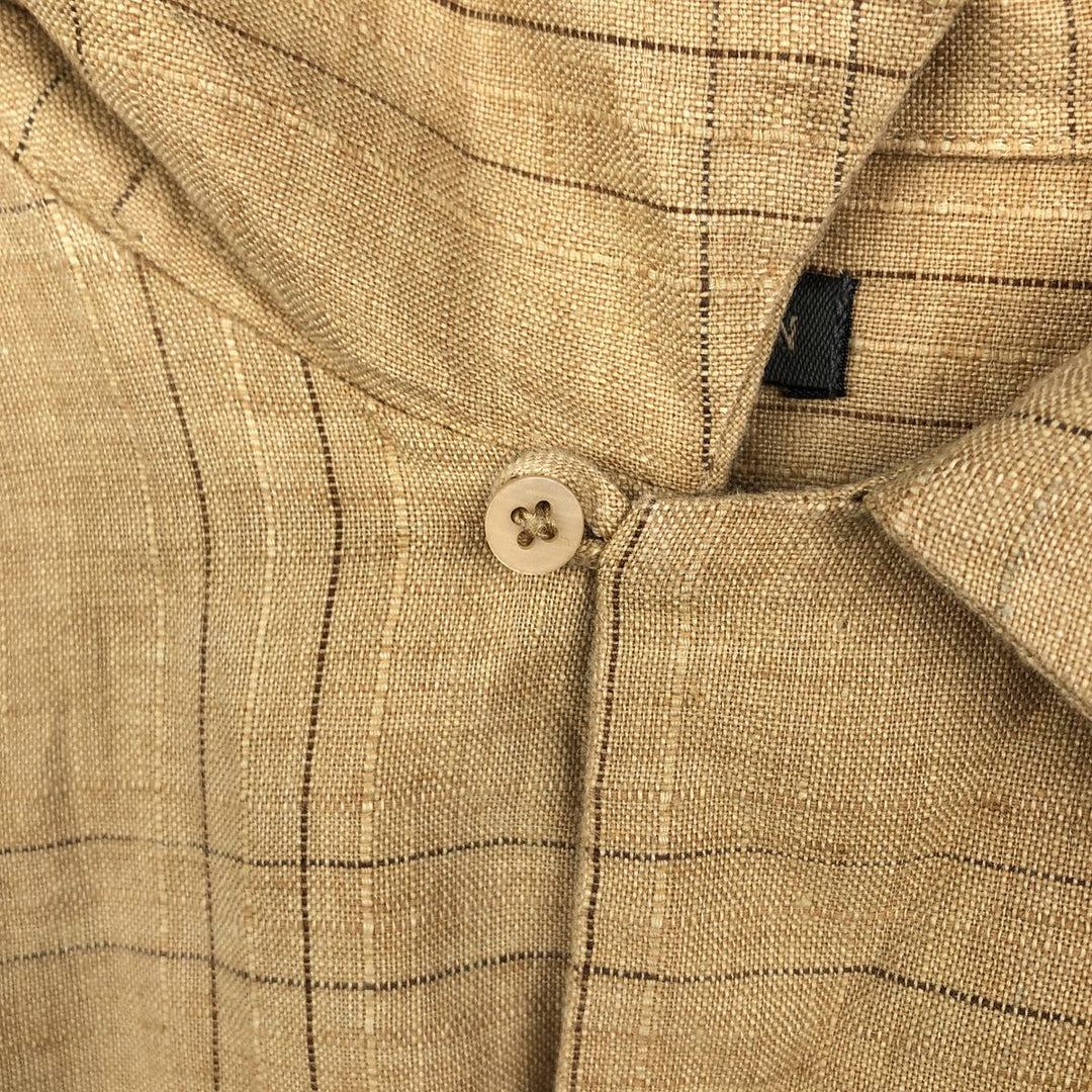 BRUNO SOFT LINEN Check Pattern Short-Sleeve Open Collar Linen Shirt, Boxy Shirt, Men's Size L (approx.) linen yellow type Vintage Second Hand