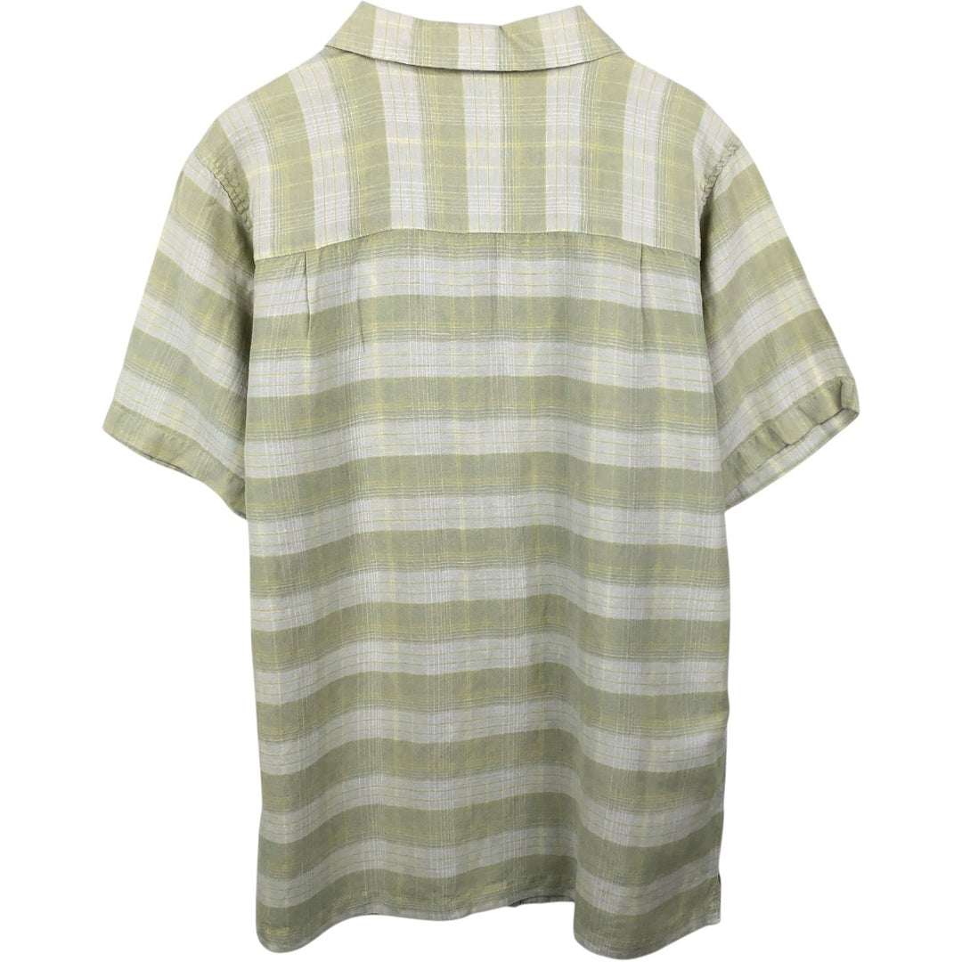 Sedgefield Check Pattern Short-Sleeve Open Collar Rayon x Linen Shirt, Boxy Shirt, Men's Size L (approx.) linen green type yellow green Vintage Second Hand