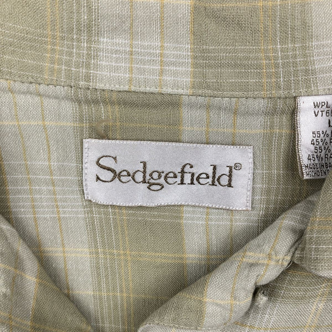 Sedgefield Check Pattern Short-Sleeve Open Collar Rayon x Linen Shirt, Boxy Shirt, Men's Size L (approx.) linen green type yellow green Vintage Second Hand