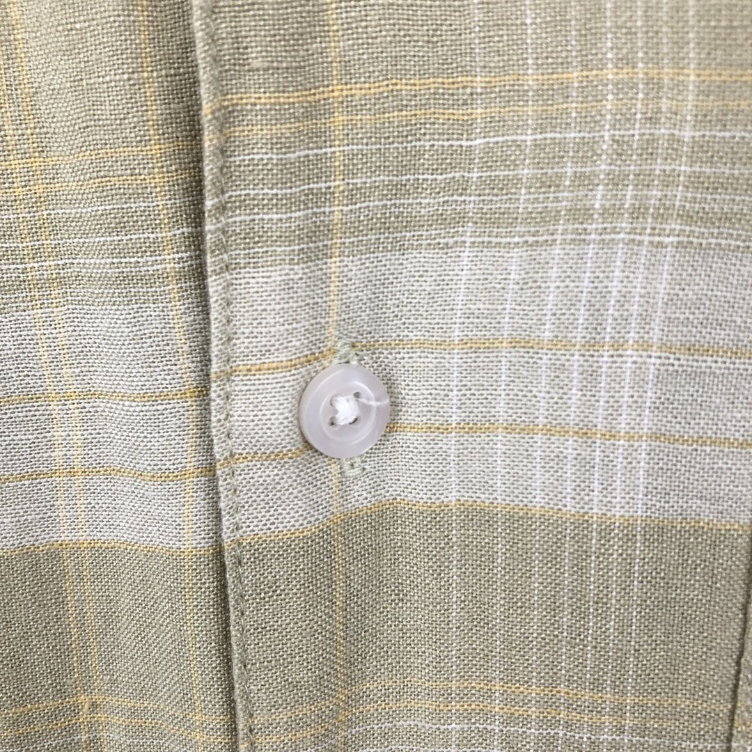 Sedgefield Check Pattern Short-Sleeve Open Collar Rayon x Linen Shirt, Boxy Shirt, Men's Size L (approx.) linen green type yellow green Vintage Second Hand