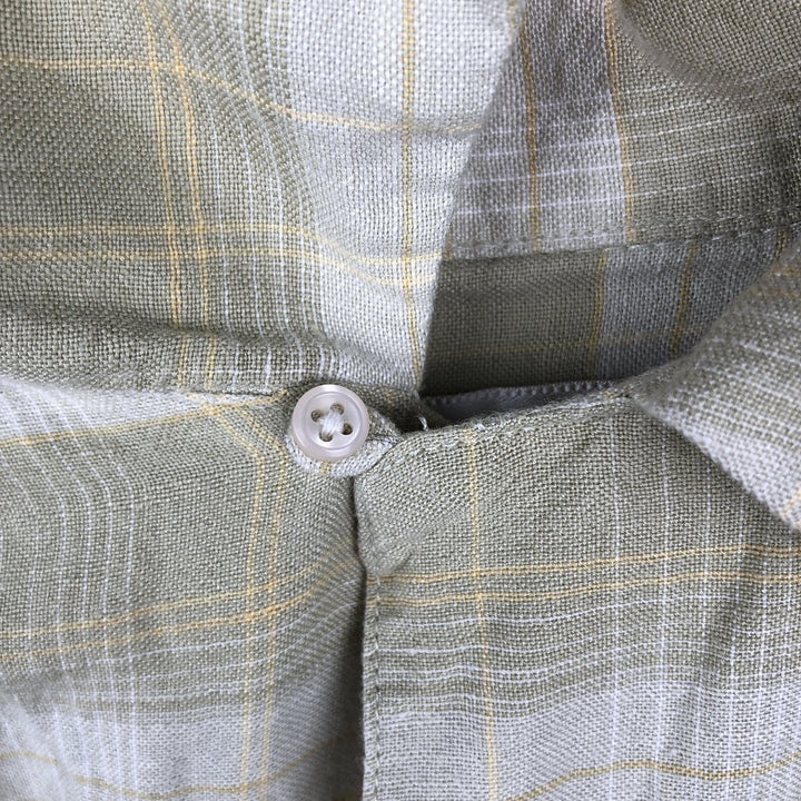 Sedgefield Check Pattern Short-Sleeve Open Collar Rayon x Linen Shirt, Boxy Shirt, Men's Size L (approx.) linen green type yellow green Vintage Second Hand