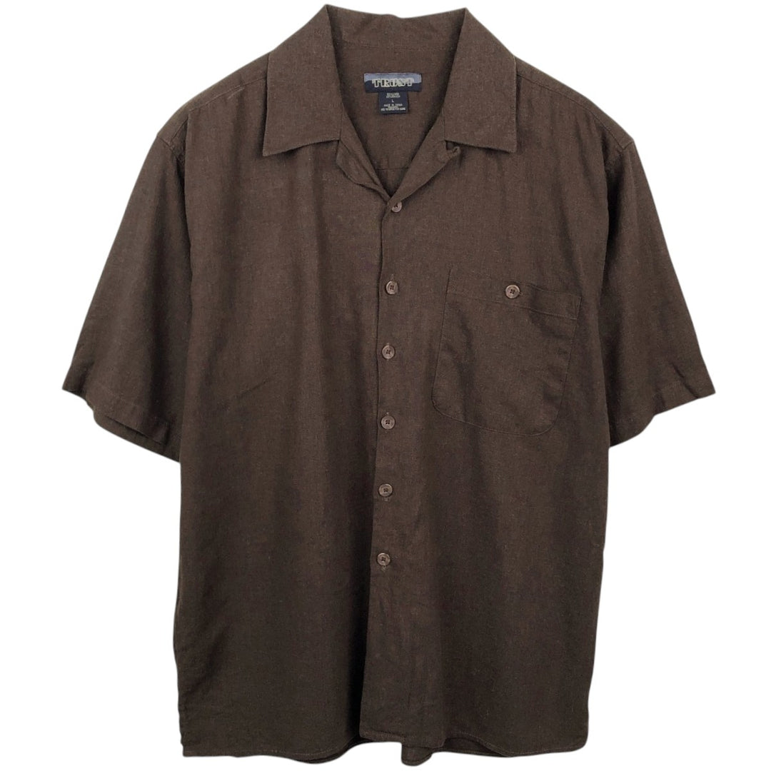 90s-00'S TRUST Short-Sleeve Open-Collar Rayon x Linen Shirt, Boxy Shirt, Men's Size L (Equivalent), Vintage linen brown type Vintage Second Hand