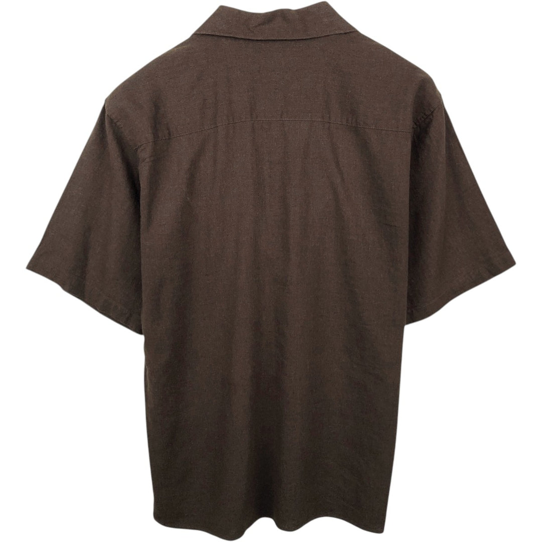 90s-00'S TRUST Short-Sleeve Open-Collar Rayon x Linen Shirt, Boxy Shirt, Men's Size L (Equivalent), Vintage linen brown type Vintage Second Hand