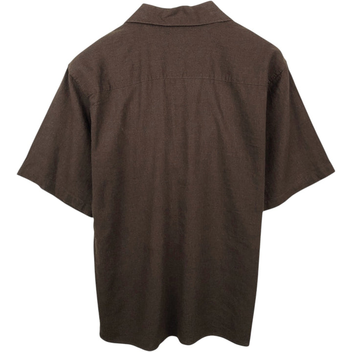 90s-00'S TRUST Short-Sleeve Open-Collar Rayon x Linen Shirt, Boxy Shirt, Men's Size L (Equivalent), Vintage linen brown type Vintage Second Hand