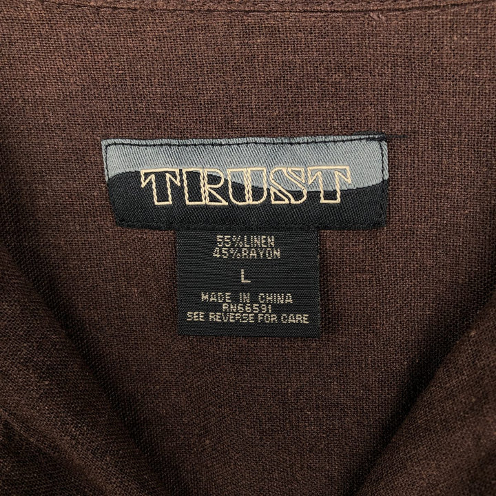 90s-00'S TRUST Short-Sleeve Open-Collar Rayon x Linen Shirt, Boxy Shirt, Men's Size L (Equivalent), Vintage linen brown type Vintage Second Hand