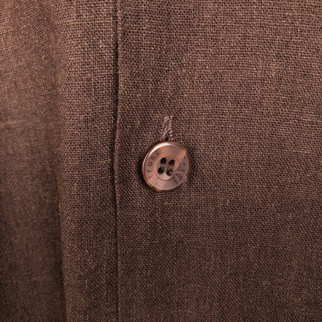 90s-00'S TRUST Short-Sleeve Open-Collar Rayon x Linen Shirt, Boxy Shirt, Men's Size L (Equivalent), Vintage linen brown type Vintage Second Hand