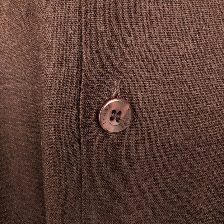 90s-00'S TRUST Short-Sleeve Open-Collar Rayon x Linen Shirt, Boxy Shirt, Men's Size L (Equivalent), Vintage linen brown type Vintage Second Hand
