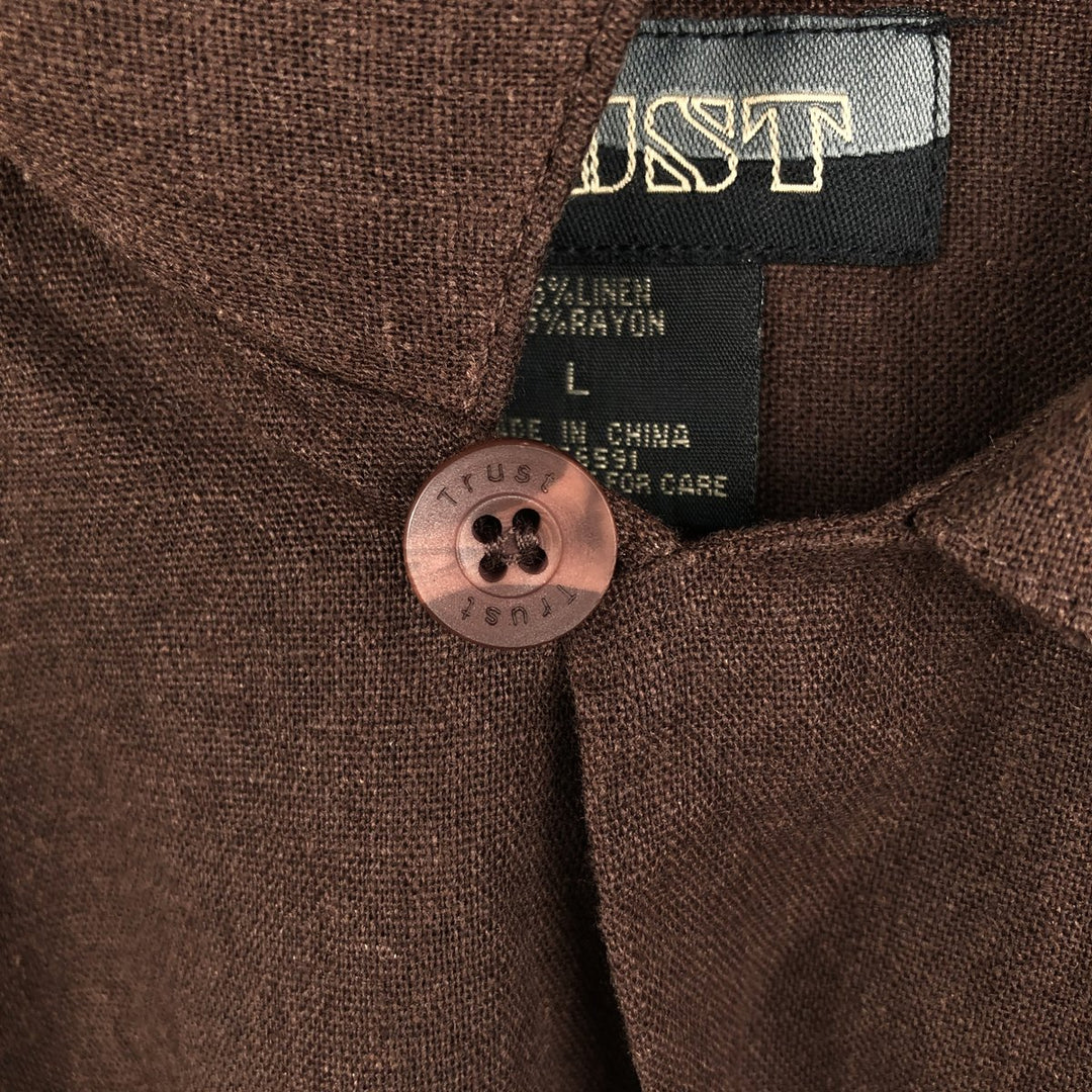 90s-00'S TRUST Short-Sleeve Open-Collar Rayon x Linen Shirt, Boxy Shirt, Men's Size L (Equivalent), Vintage linen brown type Vintage Second Hand