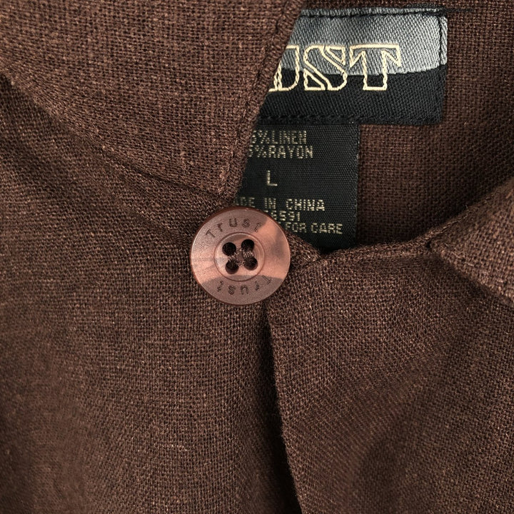 90s-00'S TRUST Short-Sleeve Open-Collar Rayon x Linen Shirt, Boxy Shirt, Men's Size L (Equivalent), Vintage linen brown type Vintage Second Hand