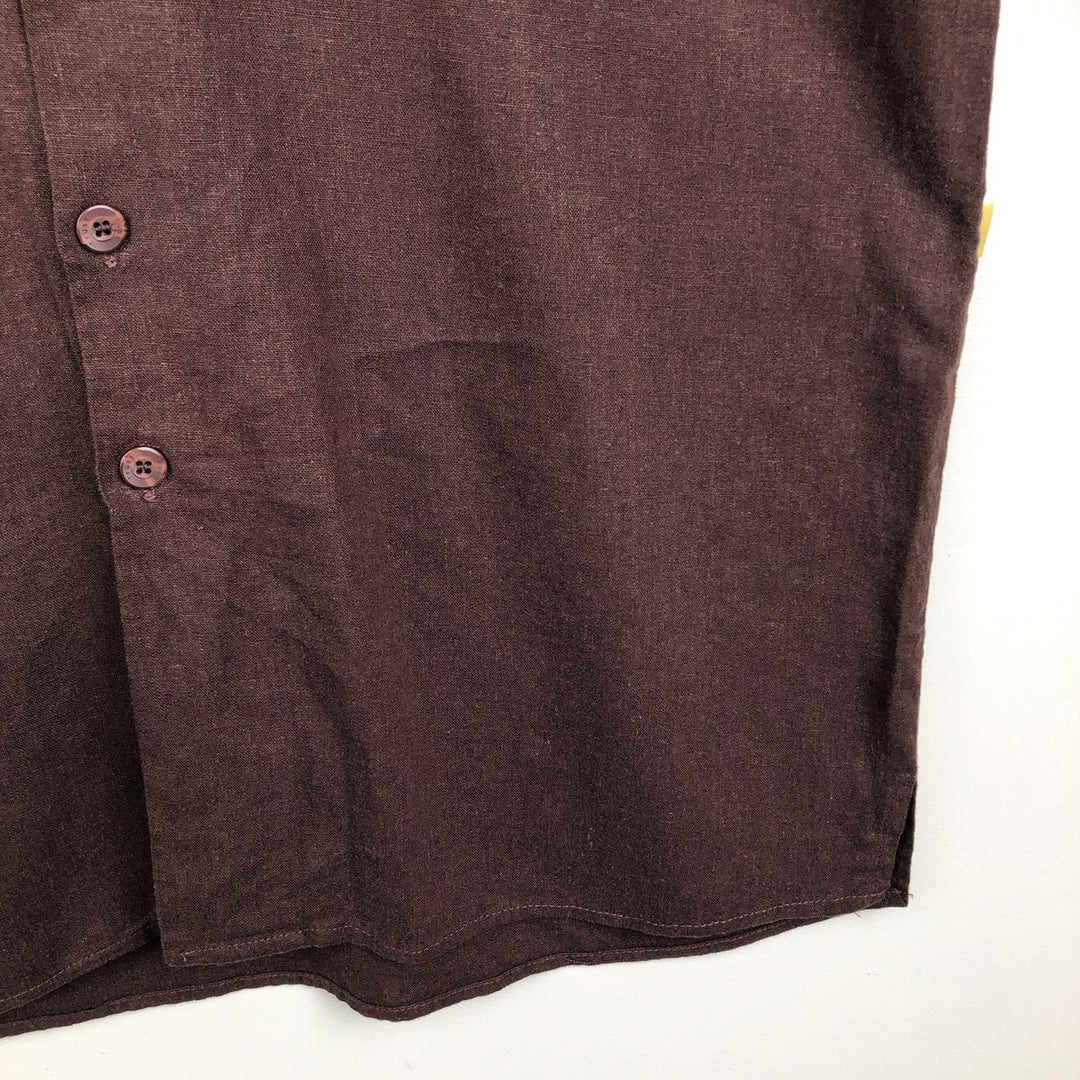 90s-00'S TRUST Short-Sleeve Open-Collar Rayon x Linen Shirt, Boxy Shirt, Men's Size L (Equivalent), Vintage linen brown type Vintage Second Hand