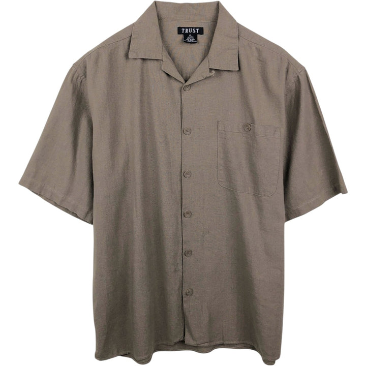 TRUST Short Sleeve Open Collar Rayon and Linen Box Shirt, Men's XL linen brown type Vintage Second Hand