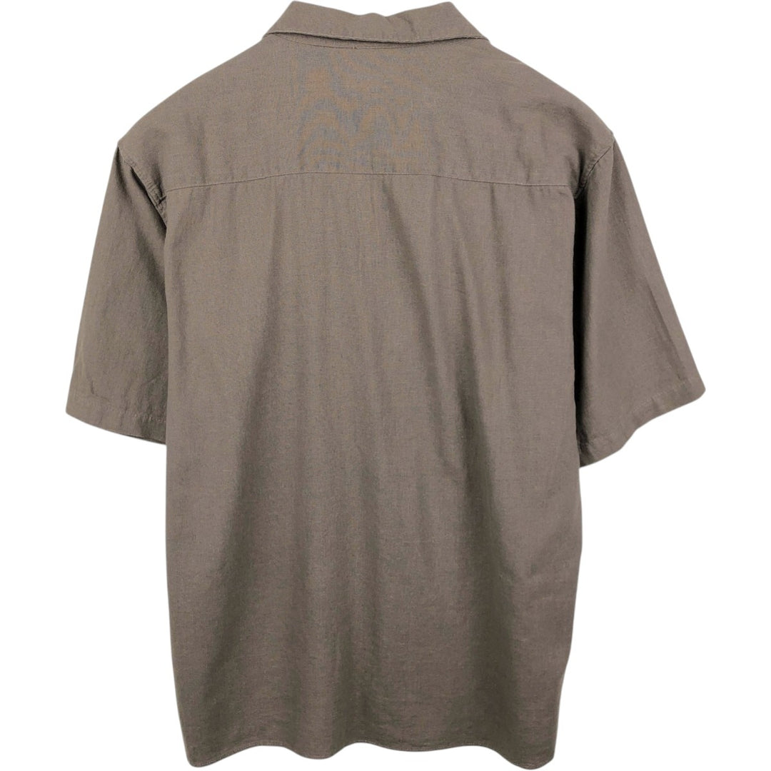 TRUST Short Sleeve Open Collar Rayon and Linen Box Shirt, Men's XL linen brown type Vintage Second Hand