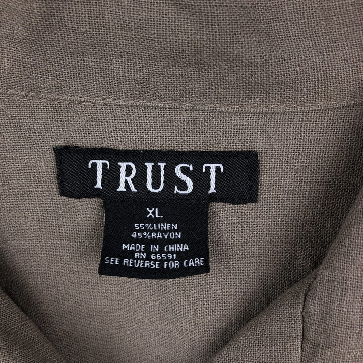 TRUST Short Sleeve Open Collar Rayon and Linen Box Shirt, Men's XL linen brown type Vintage Second Hand