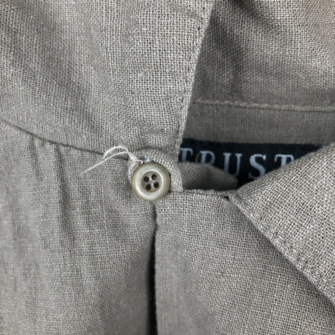 TRUST Short Sleeve Open Collar Rayon and Linen Box Shirt, Men's XL linen brown type Vintage Second Hand