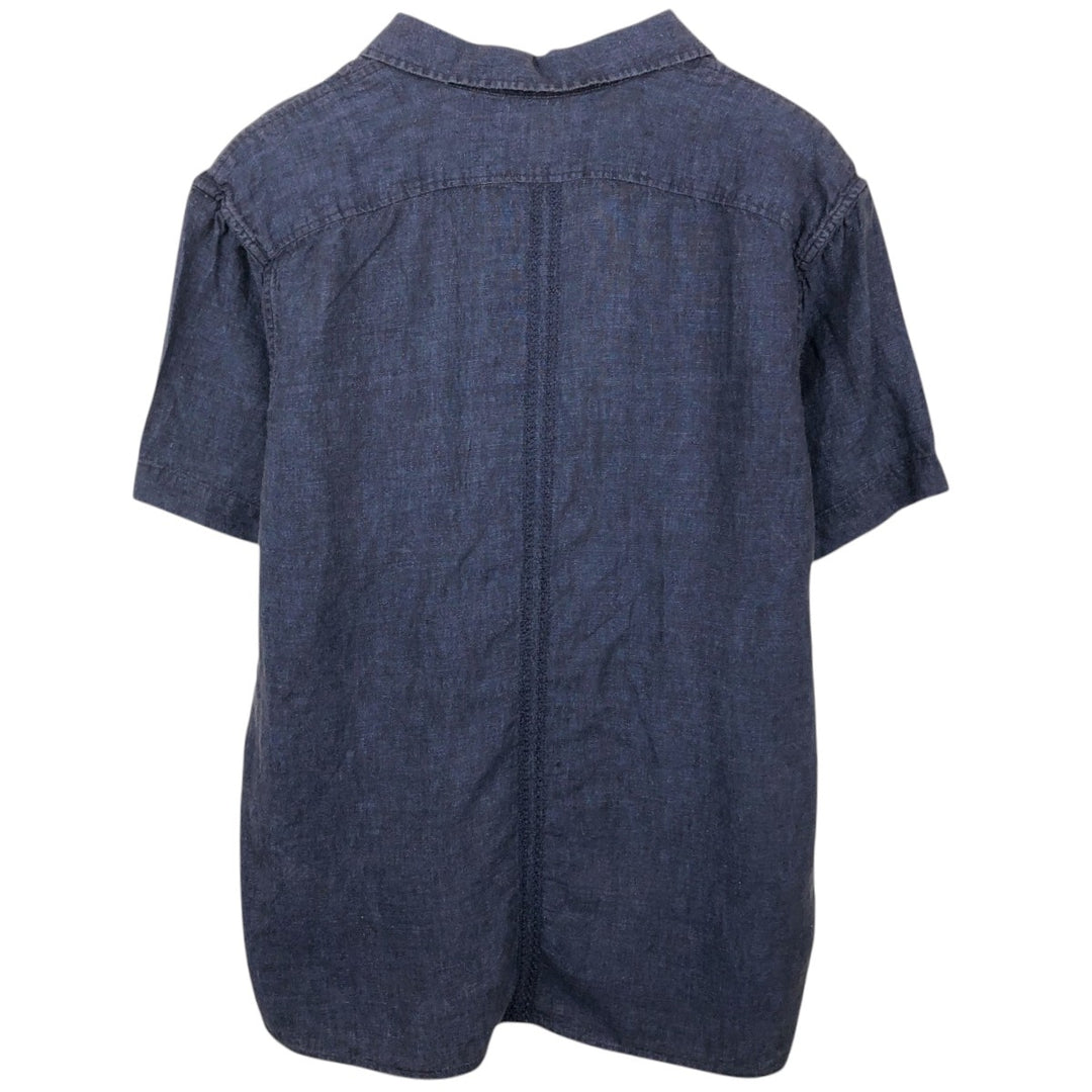 Banana Republic Short-Sleeve Open-Collar Linen Shirt, Boxy Fit, Men's Size M linen navy blue type Vintage Second Hand