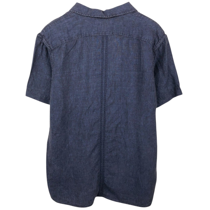 Banana Republic Short-Sleeve Open-Collar Linen Shirt, Boxy Fit, Men's Size M linen navy blue type Vintage Second Hand