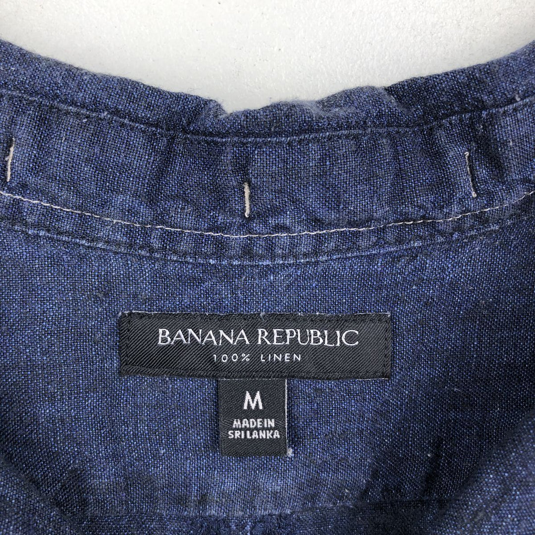 Banana Republic Short-Sleeve Open-Collar Linen Shirt, Boxy Fit, Men's Size M linen navy blue type Vintage Second Hand