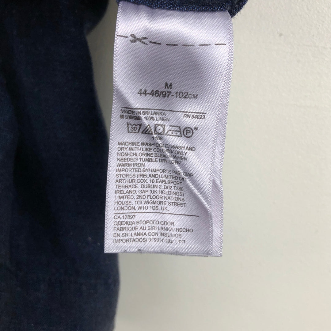 Banana Republic Short-Sleeve Open-Collar Linen Shirt, Boxy Fit, Men's Size M linen navy blue type Vintage Second Hand