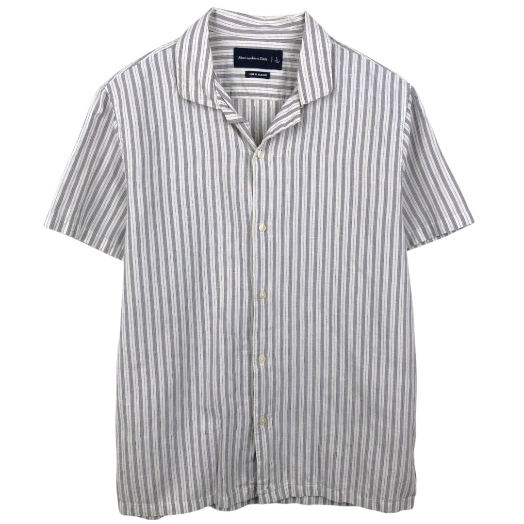 Abercrombie & Fitch Stripe Pattern Short-Sleeve Open-Collar Linen Shirt, Boxy Shirt, Men's Size L (approx.) cotton white type Vintage Second Hand