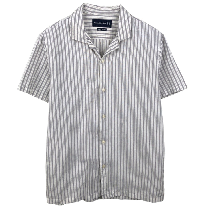 Abercrombie & Fitch Stripe Pattern Short-Sleeve Open-Collar Linen Shirt, Boxy Shirt, Men's Size L (approx.) cotton white type Vintage Second Hand