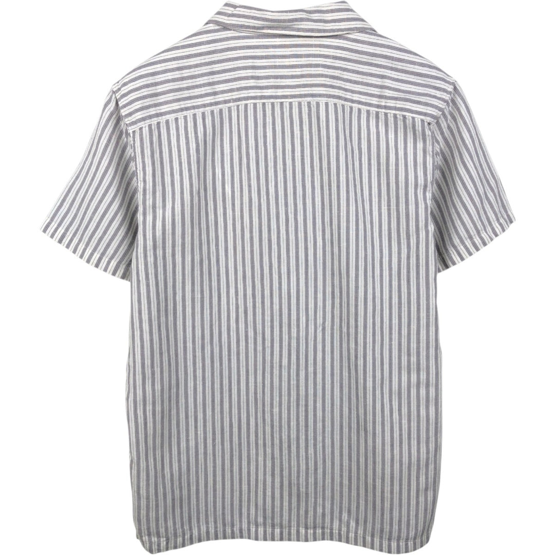 Abercrombie & Fitch Stripe Pattern Short-Sleeve Open-Collar Linen Shirt, Boxy Shirt, Men's Size L (approx.) cotton white type Vintage Second Hand