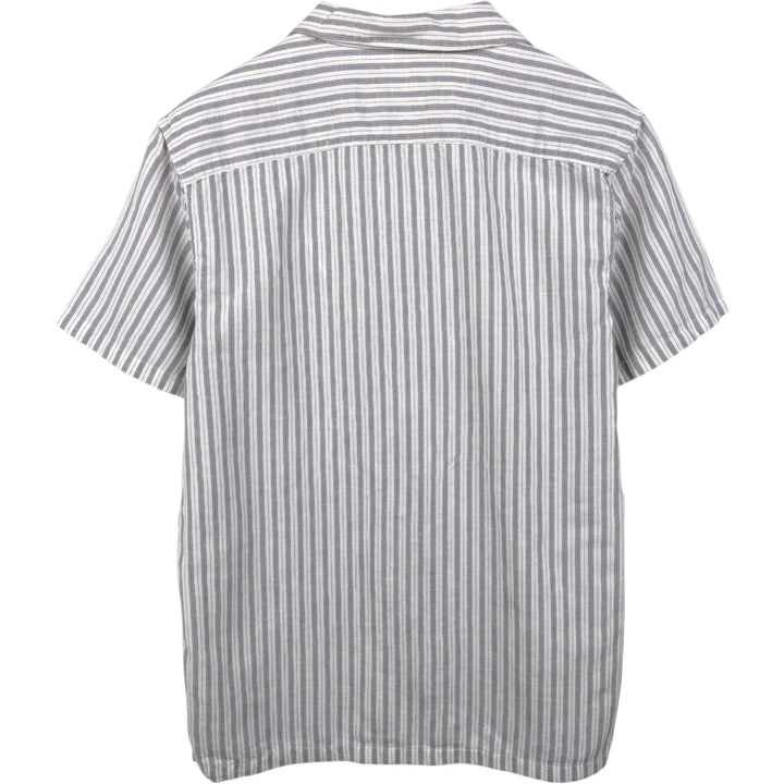 Abercrombie & Fitch Stripe Pattern Short-Sleeve Open-Collar Linen Shirt, Boxy Shirt, Men's Size L (approx.) cotton white type Vintage Second Hand