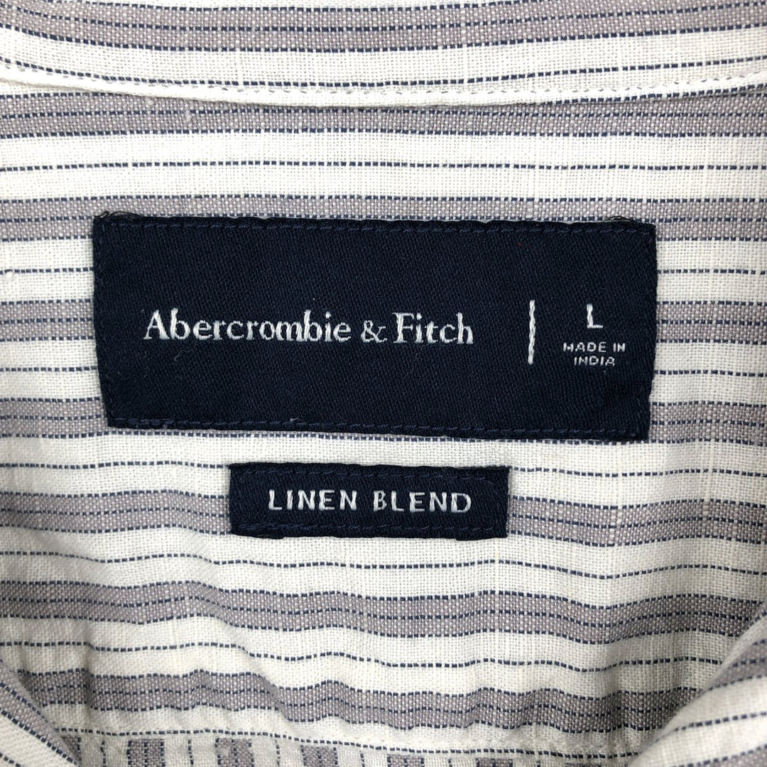 Abercrombie & Fitch Stripe Pattern Short-Sleeve Open-Collar Linen Shirt, Boxy Shirt, Men's Size L (approx.) cotton white type Vintage Second Hand