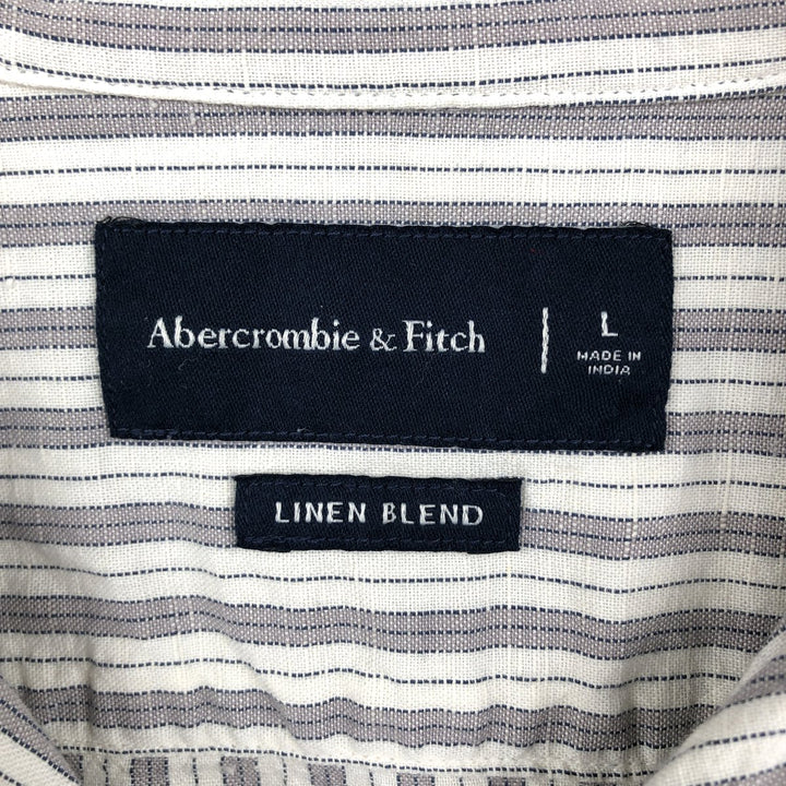 Abercrombie & Fitch Stripe Pattern Short-Sleeve Open-Collar Linen Shirt, Boxy Shirt, Men's Size L (approx.) cotton white type Vintage Second Hand