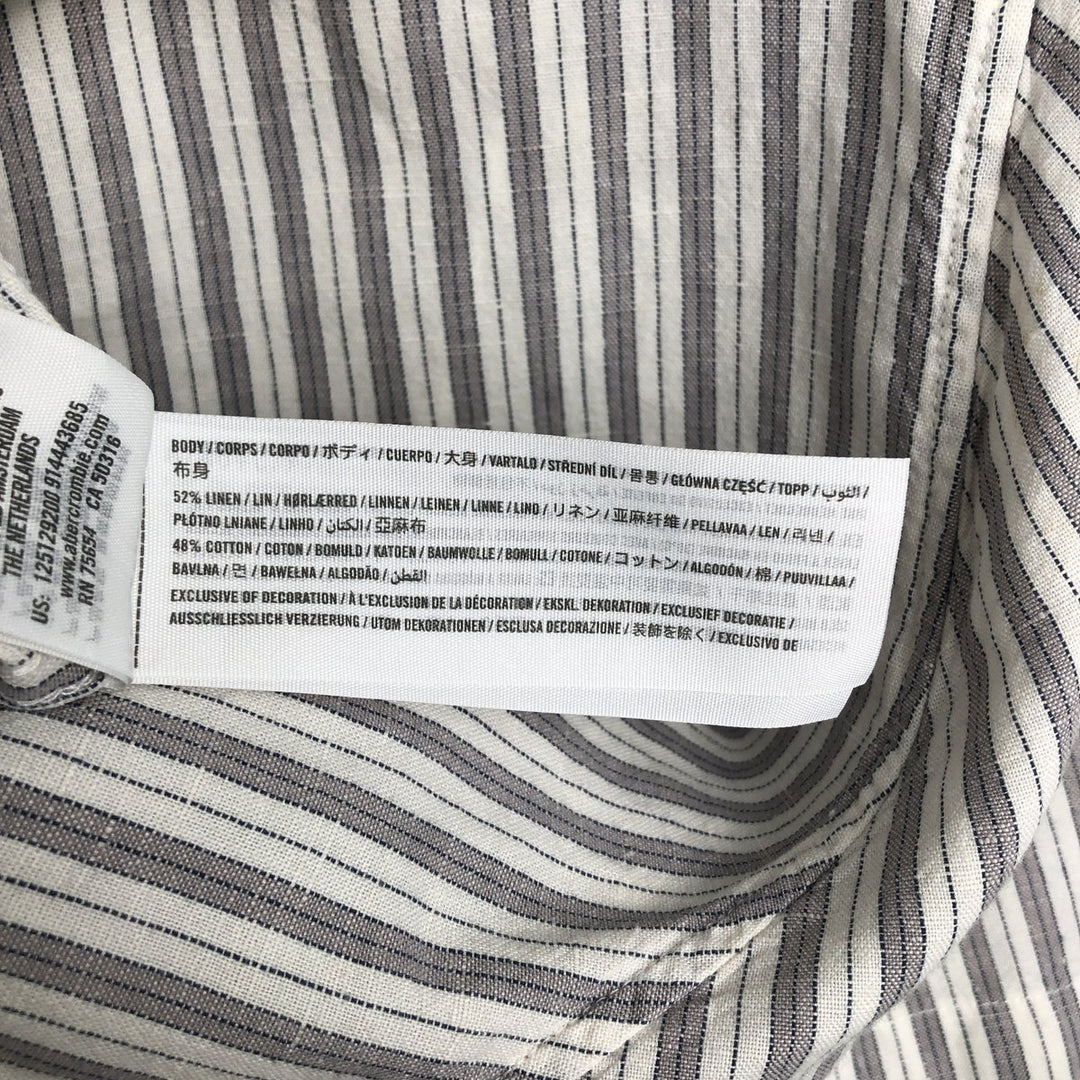 Abercrombie & Fitch Stripe Pattern Short-Sleeve Open-Collar Linen Shirt, Boxy Shirt, Men's Size L (approx.) cotton white type Vintage Second Hand