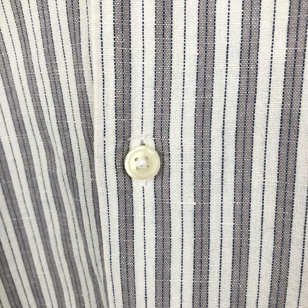 Abercrombie & Fitch Stripe Pattern Short-Sleeve Open-Collar Linen Shirt, Boxy Shirt, Men's Size L (approx.) cotton white type Vintage Second Hand
