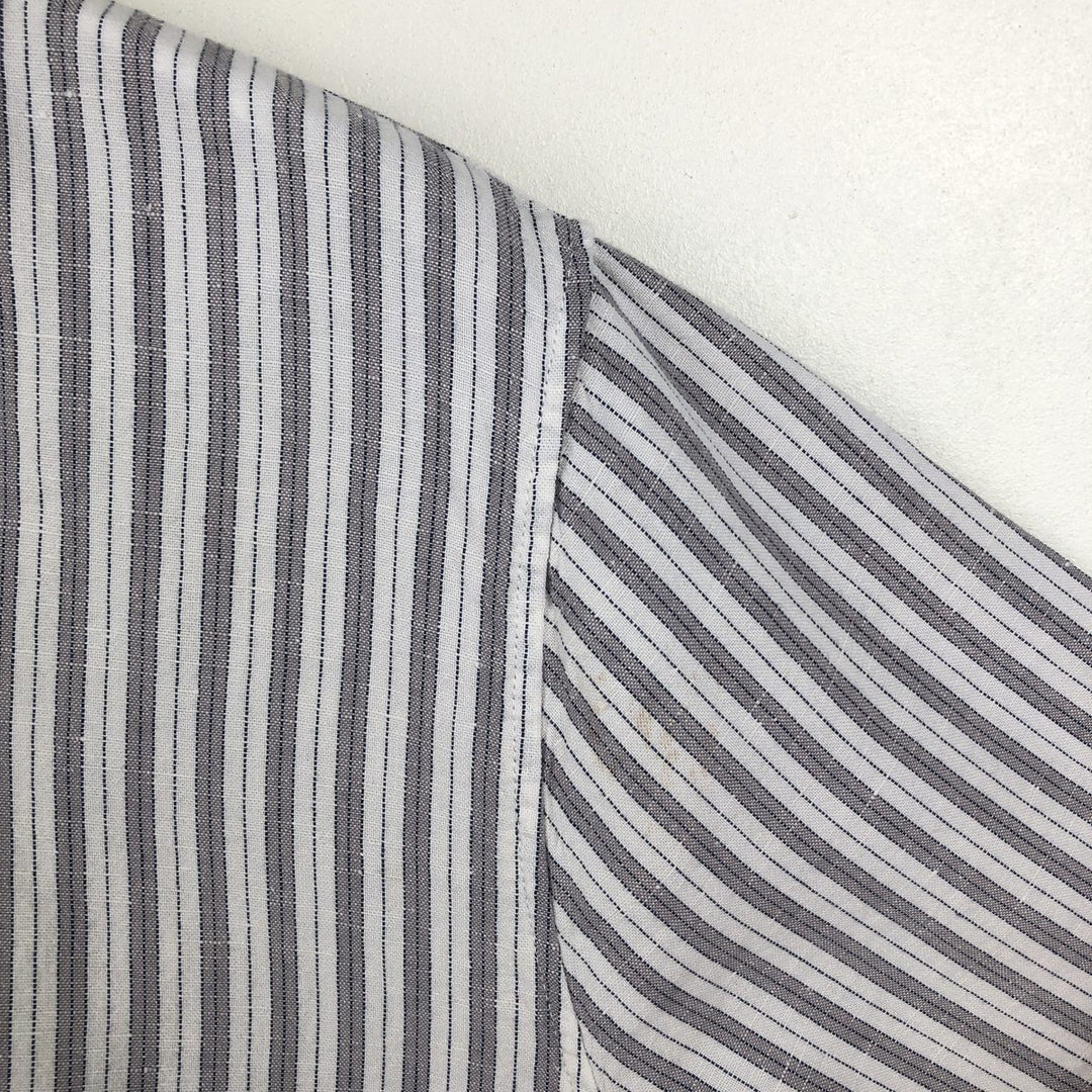 Abercrombie & Fitch Stripe Pattern Short-Sleeve Open-Collar Linen Shirt, Boxy Shirt, Men's Size L (approx.) cotton white type Vintage Second Hand