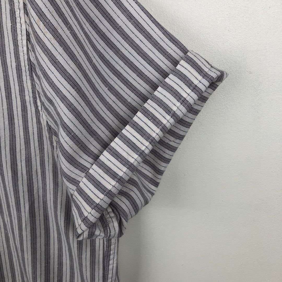 Abercrombie & Fitch Stripe Pattern Short-Sleeve Open-Collar Linen Shirt, Boxy Shirt, Men's Size L (approx.) cotton white type Vintage Second Hand