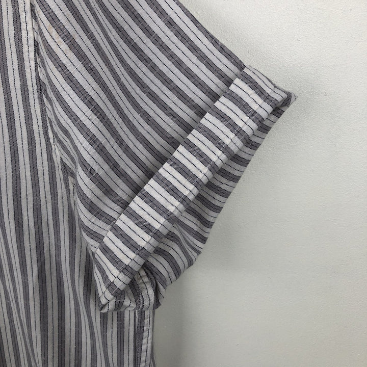 Abercrombie & Fitch Stripe Pattern Short-Sleeve Open-Collar Linen Shirt, Boxy Shirt, Men's Size L (approx.) cotton white type Vintage Second Hand