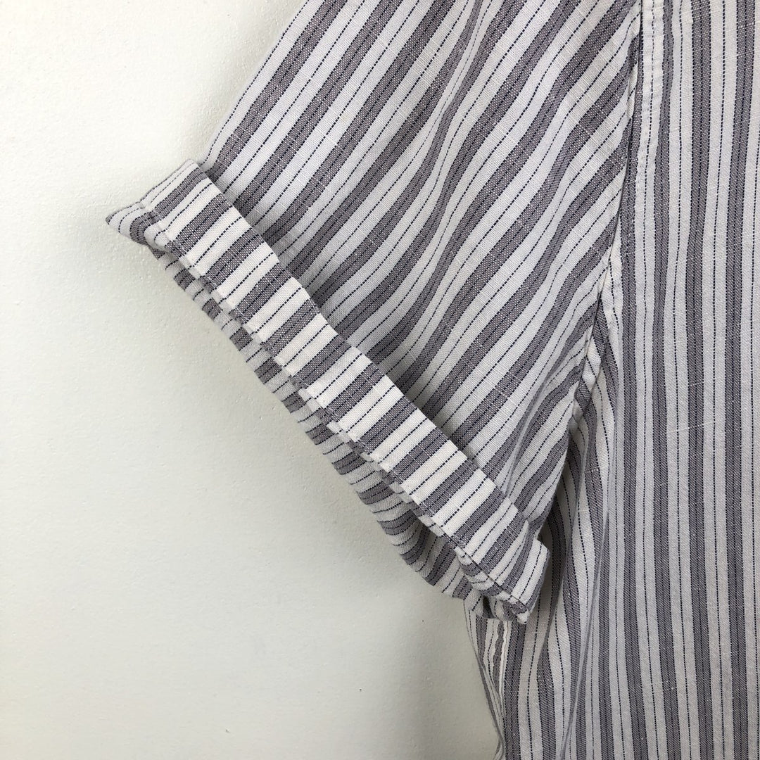 Abercrombie & Fitch Stripe Pattern Short-Sleeve Open-Collar Linen Shirt, Boxy Shirt, Men's Size L (approx.) cotton white type Vintage Second Hand
