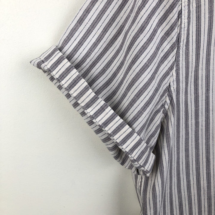 Abercrombie & Fitch Stripe Pattern Short-Sleeve Open-Collar Linen Shirt, Boxy Shirt, Men's Size L (approx.) cotton white type Vintage Second Hand