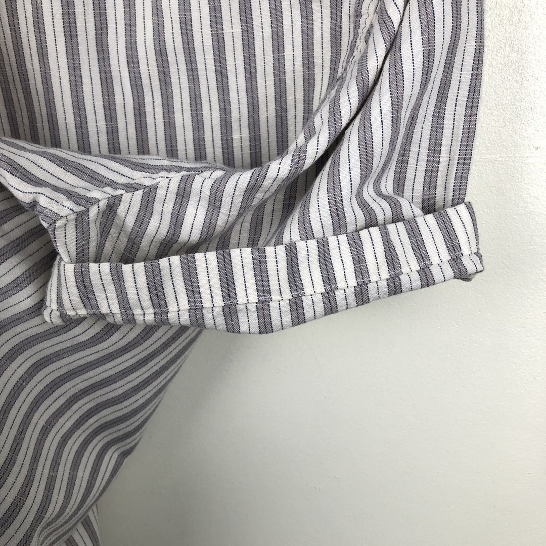 Abercrombie & Fitch Stripe Pattern Short-Sleeve Open-Collar Linen Shirt, Boxy Shirt, Men's Size L (approx.) cotton white type Vintage Second Hand