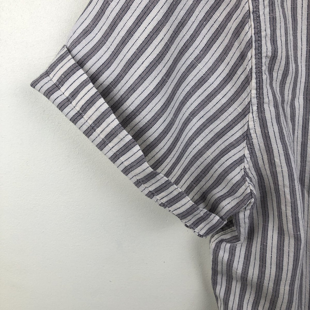 Abercrombie & Fitch Stripe Pattern Short-Sleeve Open-Collar Linen Shirt, Boxy Shirt, Men's Size L (approx.) cotton white type Vintage Second Hand