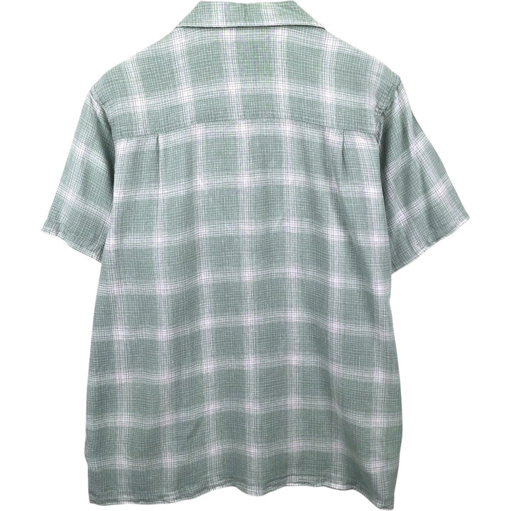 HAGGAR WASHABLE LINEN Ombre Check Short-Sleeve Open Collar Rayon x Linen Shirt, Boxy Shirt, Men's Size L (approx.) linen green type Vintage Second Hand