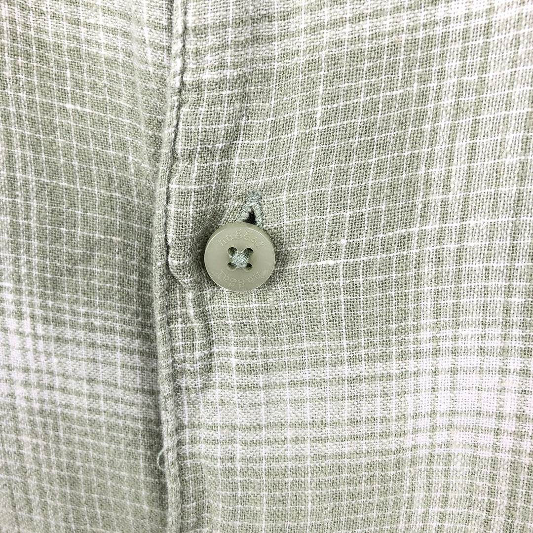 HAGGAR WASHABLE LINEN Ombre Check Short-Sleeve Open Collar Rayon x Linen Shirt, Boxy Shirt, Men's Size L (approx.) linen green type Vintage Second Hand