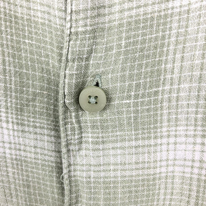 HAGGAR WASHABLE LINEN Ombre Check Short-Sleeve Open Collar Rayon x Linen Shirt, Boxy Shirt, Men's Size L (approx.) linen green type Vintage Second Hand